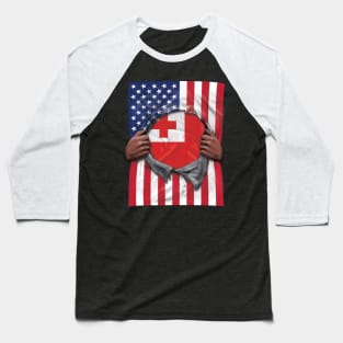 Tonga Flag American Flag Ripped - Gift for Togan From Tonga Baseball T-Shirt